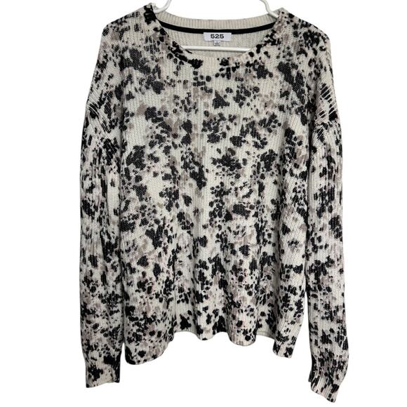 525 America Animal Print Crewneck Sweater Women's Large Cotton White Black Fall - Picture 1 of 5